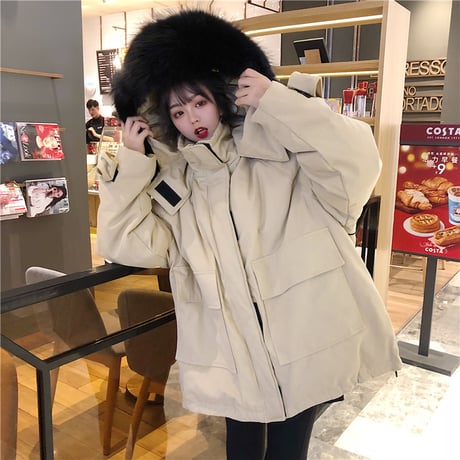 ファーブルゾン ダウンジャケット 韓国ファッション レディース ルーズ ジャンパー ゆったり ファーフード 体型カバー 大人カジュアル 韓国 (DTC-606322579577)