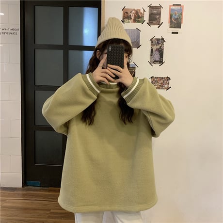 フリース トレーナー プルオーバー 韓国ファッション レディース ゆったり ハイネック トレーナー 体型カバー シンプル レトロ 春 秋 冬 大人カジュアル (DTC-605871158785)