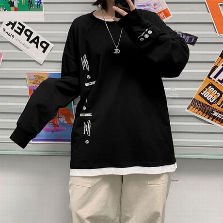 ユニセックス Tシャツ 長袖 韓国ファッション メンズ レディース ラウンドネック シンプル 英字 プリント オーバーサイズ 大きいサイズ ルーズ ストリート DTC-624323933048