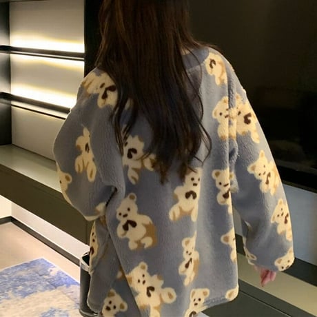 ルームウェア パジャマ セットアップ 上下セット クマ柄 ベアー もこもこ ボア 部屋着 寝間着 大人可愛い ガーリー フェミニン DTC-631259004557