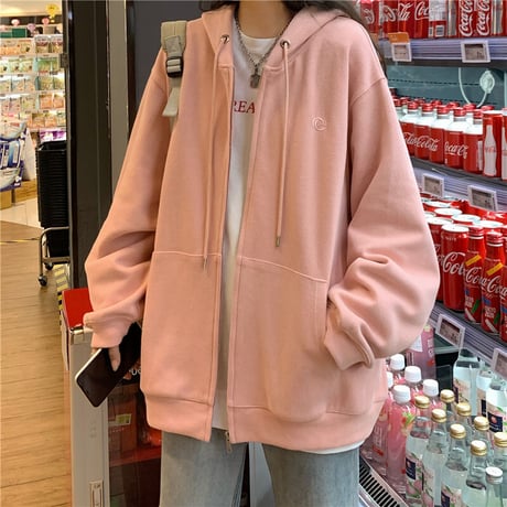 ジップアップ パーカー ワンポイント 韓国ファッション レディース トップス 長袖 カジュアル ストリートファッション DTC-638737949320