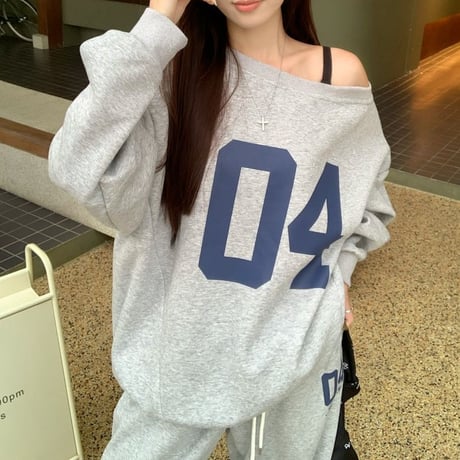セットアップ 上下セット スウェット ナンバーロゴ トレーナー パンツ オーバーサイズ 長袖 レトロ 韓国ファッション レディース 大人可愛い ガーリー カジュアル DTC-819529018954