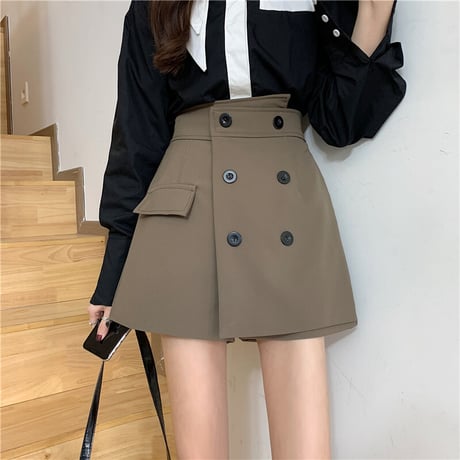 ショートパンツ スカート風 ダブルボタン ハイウエスト ショーパン 韓国ファッション レディース 大人可愛い ガーリー フェミニン DTC-655174488463