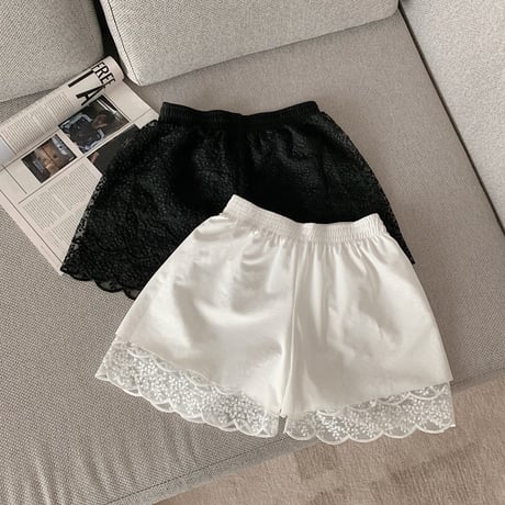カットワークレース ショートパンツ 薄手 韓国ファッション レディース ハイウエスト ショート丈 シンプル ガーリー