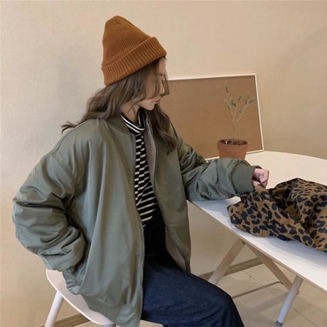 リバーシブル 2way ボアブルゾン MA-1 オーバーサイズ 韓国ファッション レディース アウター ブルゾン ドロップショルダー ストリート ボア 秋 冬 (DTC-600883761203)