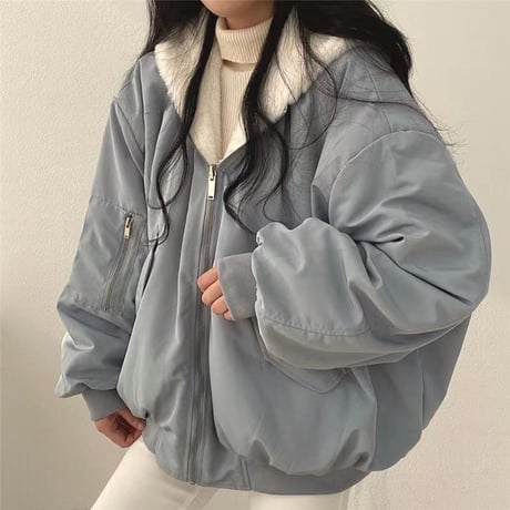 2WAY リバーシブル ブルゾン ジャケットボア フード付き ジップアップ アウター ゆったり ルーズ レトロ 大人可愛い ガーリー カジュアル DTCA-823823239959