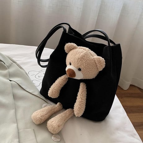 かわいいクマちゃんぬいぐるみの帆布バッグ ショルダーバッグ 韓国ファッション レディース メッセンジャーバッグ キャンバスバッグ クマ ベアー ぬいぐるみ カジュアル DTC-619923273470
