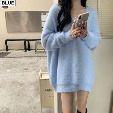 ファーニットセーター ファーセーター Vネック ニットセーター モヘアセーター 長袖 ゆったり レトロ 韓国ファッション レディース 大人可愛い ガーリー DTCA-688087284799