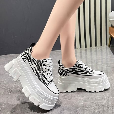 厚底 キャンバススニーカー 22.5～24.5cm シューレース サイドファスナー ベーシック カジュアル 大人可愛い ガーリー 韓国ファッション レディース DTC-649218568067