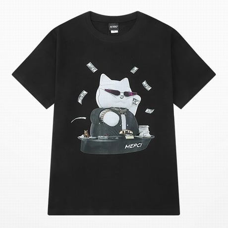 【2カラー】 ユニセックス Tシャツ 半袖 成金猫 オーバーサイズ 大きめ カジュアル 韓国ファッション メンズ レディース 韓国ストリートファッション DTC-647207442491