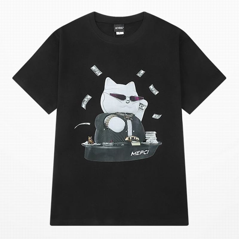 2カラー】 ユニセックス Tシャツ 半袖 成金猫 オーバーサイズ 2カラー】 ユニセックス Tシャツ 半袖 成金猫 オーバーサイズ
