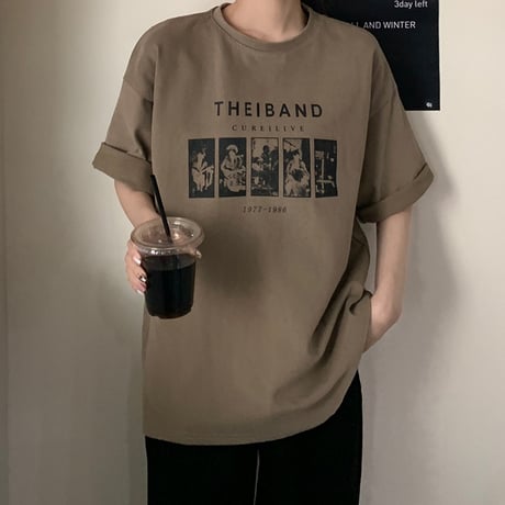 tシャツ オーバーサイズ バンドt クルーネック トップス 半袖 シンプル ルーズ レトロ 韓国ファッション レディース 大人可愛い ガーリー カジュアル DTCA-669255848156