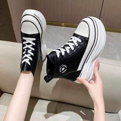 厚底 ハイカットスニーカー 22.0～24.5cm ハイトップ ショートブーツ シューレース カジュアル 韓国ファッション レディース 大人可愛い ガーリー DTC-681860323294