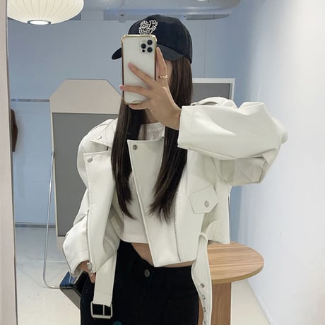 ライダースジャケット フェイクレザー ショート丈 PU ライトアウター レザージャケット ファスナー 長袖 レトロ 大人可愛い ガーリー DTCA-878196317551