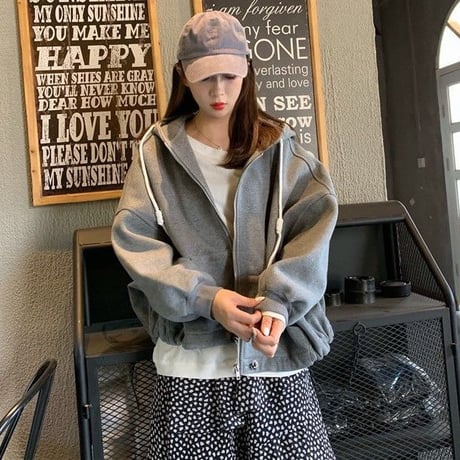 パーカー ジップアップ バックプリント ドルマン ライトアウター 体型カバー トップス ルーズ 長袖 レトロ 大人可愛い ガーリー カジュアル DTCA-673380979302