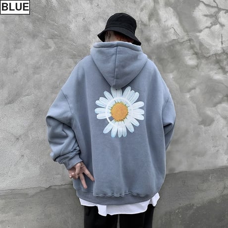 ユニセックス プルオーバー パーカー 裏起毛 韓国ファッション メンズ レディース 花びら オーバーサイズ ストリート DTC-609498793301