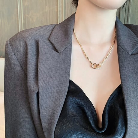 ダブルハート ネックレス CZ チェーン付き レディース ペンダント 合金 アクセサリーDTC-633357761746)