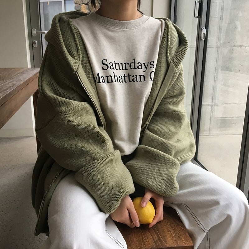 フード付 ニット カーディガン アウター レディース グリーン パーカー  