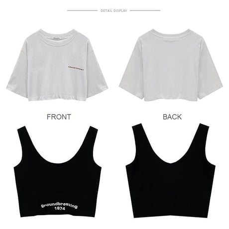 2点セット Tシャツ タンクトップ クロップド丈 レイヤード トップス 半袖 レトロ 韓国ファッション レディース 大人可愛い ガーリー Y2Kファッション DTC-a643576976192