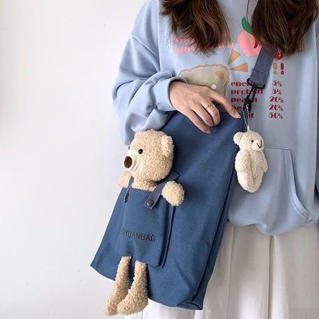 ぬいぐるみ付き トートバッグ 大容量 オールシーズン 帆布バッグ バッグ クマ ベアー キャンバストート カジュアル 韓国ファッション レディース DTC-643268837509