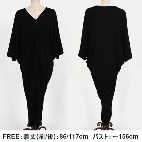 レディース Vネック ドルマンロングワンピース アシンメトリー 大きいサイズ 韓国ファッション オルチャン (DCT-566640422922)