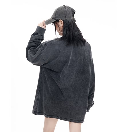 5カラー ユニセックス ロンT ウォッシュ加工 ヴィンテージ風 長袖 tシャツ トップス オーバーサイズ ルーズ カジュアル ストリート系ファッション DTCA-723009132142