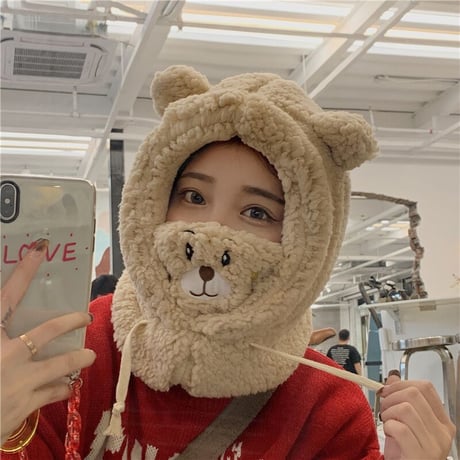 ボア フードウォーマー マスク ネックウォーマー クマちゃん ベアー 防寒 かわいい 韓国ファッション レディース DTC-634945646980