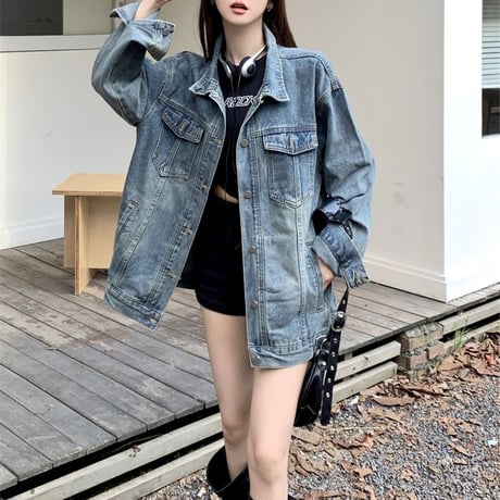 オーバーサイズ デニムジャケット Gジャン ライトアウター デニム ルーズ レトロ 韓国ファッション レディース 大人可愛い ガーリー カジュアル DTC-732357599663