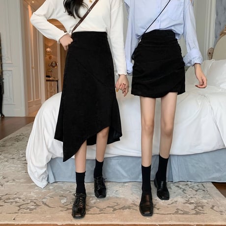 【2点セット】 ミニスカート ＆ ロングスカート ラップ風 ヘムライン 不規則デザイン アシンメトリー ハイウエスト 韓国ファッション 大人可愛い ガーリー DTC-624794209402