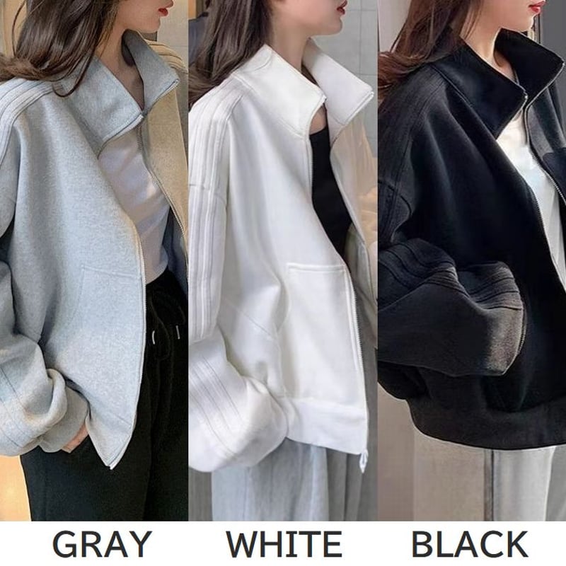 ジャケット ブルゾン 袖ライン ジャンパー ジップアップ 体型