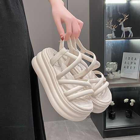 厚底サンダル クロスストラップ 22.0～24.5cm アンクルストラップ サンダル オープントゥ プラットフォーム 厚底 美脚効果 韓国ファッション レディース DTCA-771656476930