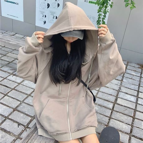 ジップアップ パーカー ヴィンテージ加工 トップス ウォッシュ加工 オーバーサイズ ルーズ 長袖 レトロ 韓国ファッション レディース 大人可愛い ガーリー DTC-737888351947