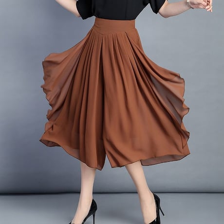 レディース レースフリル ワイドパンツ クロップドパンツ スカート風パンツ ガウチョ 韓国ファッション  (DCT-588962570413_a)