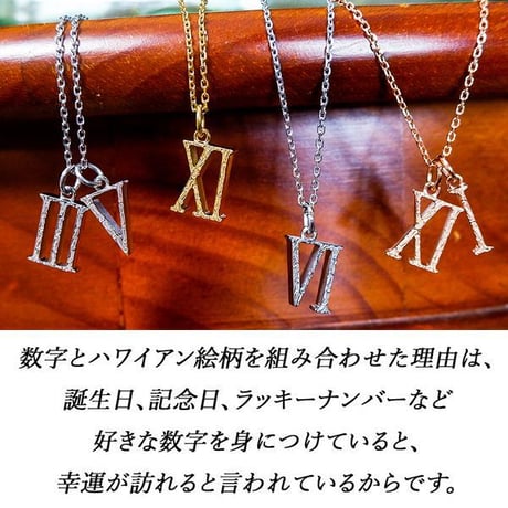 ハワイアンジュエリー ネックレス 金属アレルギー対応 ローマ数字 ラッキーナンバー サンマーク 太陽 コイン スクロール サージカルステンレス アクセサリー インスタ gps81381