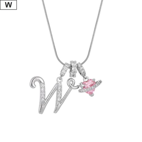 イニシャル Ａ-Ｚ ネックレス チェーン付き シルバー アルファベット ハートチャーム スネークボーンチェーン ペンダント アクセサリー 合金 ジュエリー DTCA-1026122476779