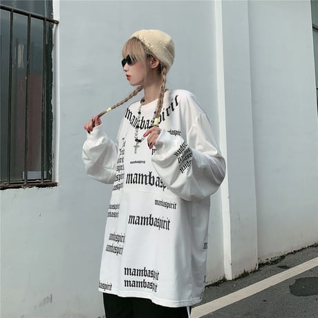 ユニセックス Tシャツ 長袖 ロンT フルレタープリント ラウンドネック オーバーサイズ 韓国ファッション メンズ レディース カジュアル ストリートファッション DTC-655783366926