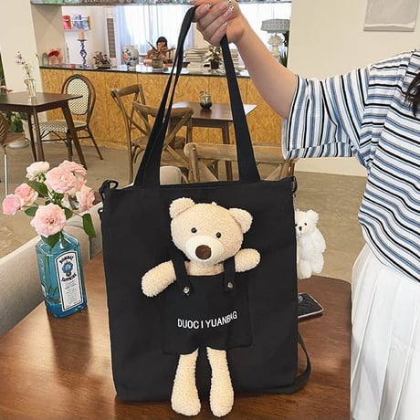 ぬいぐるみ付き トートバッグ 大容量 オールシーズン 帆布バッグ バッグ クマ ベアー キャンバストート カジュアル 韓国ファッション レディース DTC-643268837509