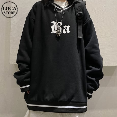 ユニセックス トレーナー Vネック ライン プルオーバー 長袖 オーバーサイズ 韓国ファッション メンズ レディース トップス カジュアル ストリートファッション DTC-652531965393