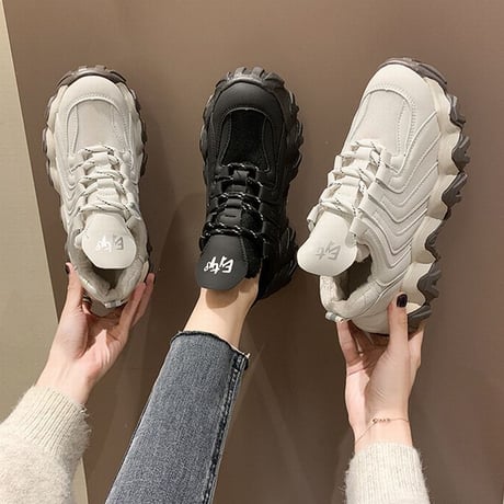 ダットスニーカー レースアップ ヒール6cm 厚底 22.5～25.0cm 韓国ファッション レディース 厚底スニーカー 歩きやすい スポーツ かわいい ガーリー 612789956033