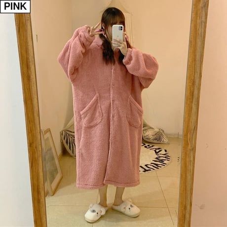 ナイトガウン ルームウェア パジャマ 恐竜 耳付きフード もこもこ ボア 部屋着 寝間着 韓国ファッション レディース 大人可愛い ガーリー (DTC-608768119076)