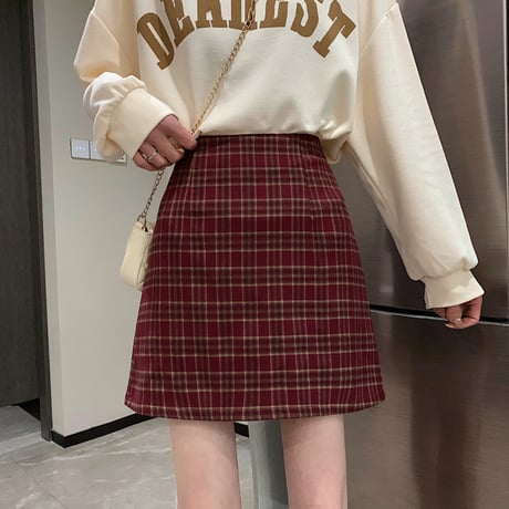 チェック柄 スカート ハイウエスト ミニスカート 台形スカート Aライン レトロ 韓国ファッション レディース 大人可愛い ガーリー DTC-650941727391