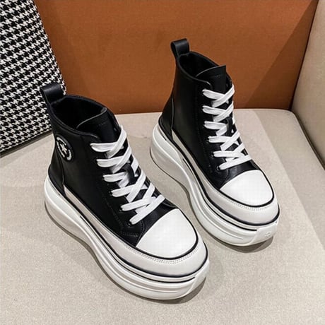 厚底 ハイカットスニーカー 22.0～24.5cm ハイトップ ショートブーツ シューレース カジュアル 韓国ファッション レディース 大人可愛い ガーリー DTC-681860323294