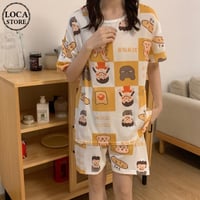 ルームウェア パジャマ セットアップ ラウンドネック プリント ウエストゴム 上下セット トップス ショートパンツ 部屋着 大人可愛い ガーリー フェミニン DTC-642929082786