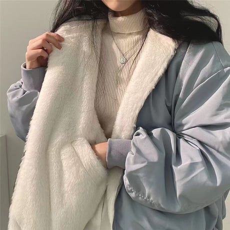2WAY リバーシブル ブルゾン ジャケットボア フード付き ジップアップ アウター ゆったり ルーズ レトロ 大人可愛い ガーリー カジュアル DTCA-823823239959