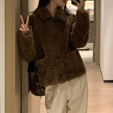 ボア ショートコート ボアジャケット フェイクラムウール アウター ルーズ ショート丈 長袖 レトロ 韓国ファッション レディース 大人可愛い ガーリー DTC-747471203218