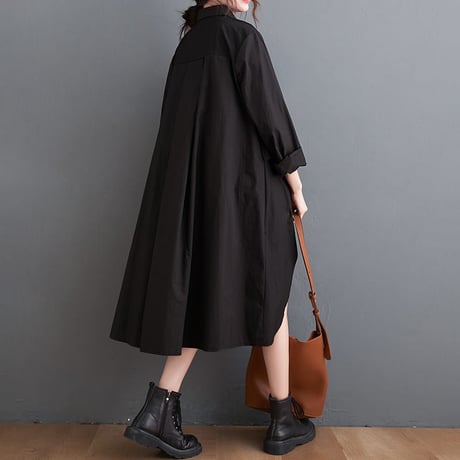 シャツワンピース ロングシャツ シャツ ワンピース アシンメトリー 不規則デザイン ルーズ 長袖 レトロ 韓国ファッション レディース 大人可愛い ガーリー DTC-634484580166
