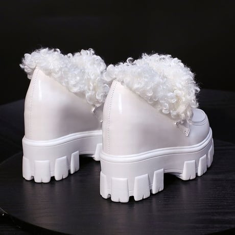 厚底 ファーシューズ 22.0～24.5cm ファーローファー ローファー チェーンデザイン インヒール 歩きやすい 疲れない 大人可愛い ガーリー DTC-659154706888