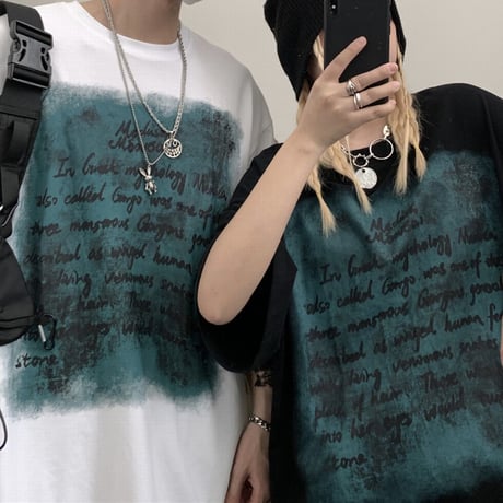 ユニセックス Tシャツ 半袖 レタープリント 英字 ラウンドネック オーバーサイズ トップス 大きめ カジュアル ストリートファッション DTC-640058576164