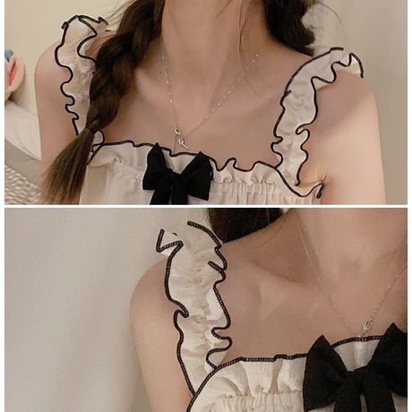 ルームウェア セットアップ 上下セット トップス ショートパンツ ノースリーブ リボン メロウフリル ウエストゴム パジャマ 部屋着 韓国ファッション レディース DTC-705502176044