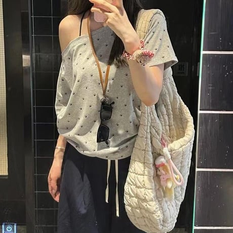 肉球柄 tシャツ ワンショルダー トップス ゆったり ルーズ 半袖 レトロ 大人可愛い ガーリー カジュアル DTCA-825366868798